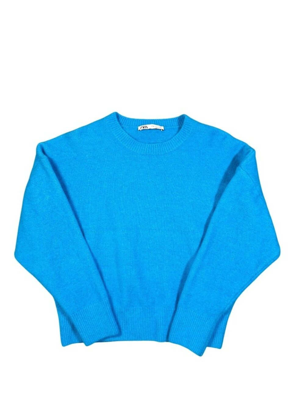 Zara Soft Touch Knit Wool Blend Vibrant Blue Crewneck Sweater Size M